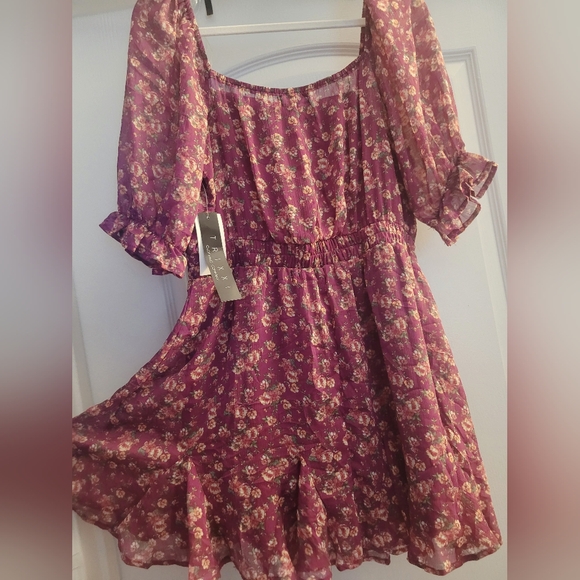 🌷💮Trixxi Burgundy Floral Mini Dress - Picture 12 of 15
